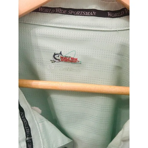 World Wide Sportsman L/S Fishing Shirt Green Vented Snap Button Bass Pro Large - Picture 3 of 4